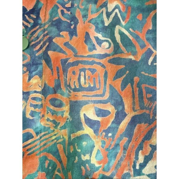 Rum Reggae Mens L Hawaiian Blue Green Button-Up Tropical Shirt Tahiti Grafitti - Picture 7 of 7